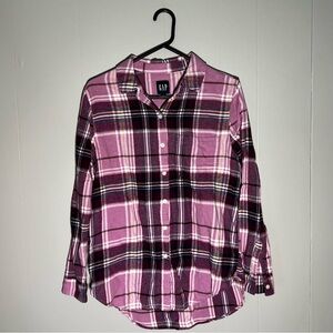 Gap | Women’s S | Flannel Shirt | Purple Plaid Long Sleeve Button Up 100% Cotton